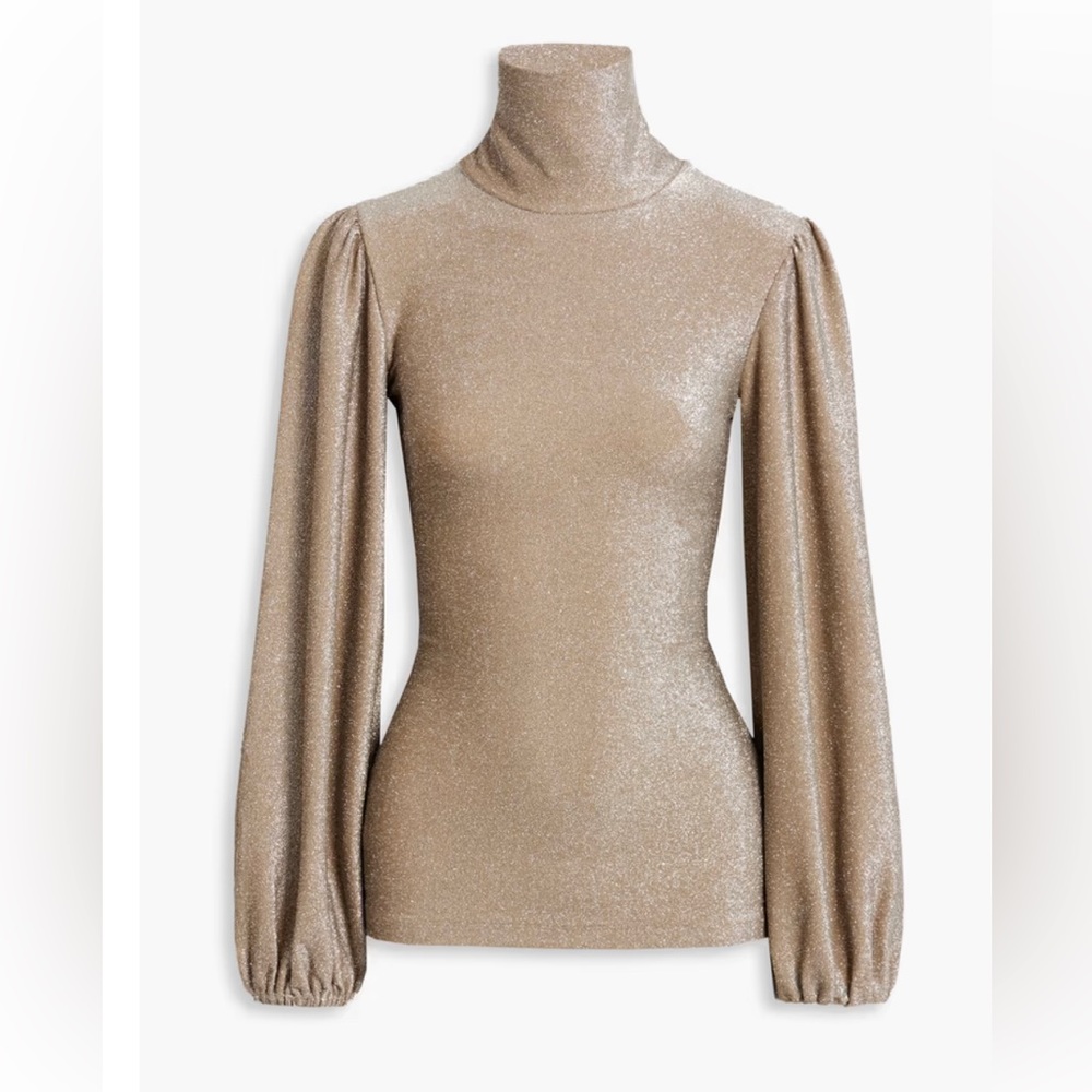 GANNI Lurex Jersey Roll Neck Blouse Sand / Gold